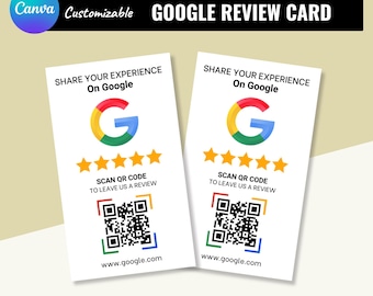 Google Review Card – Editable QR Code Feedback & Rating Sign (Canva Template Digital Download 50x85mm)