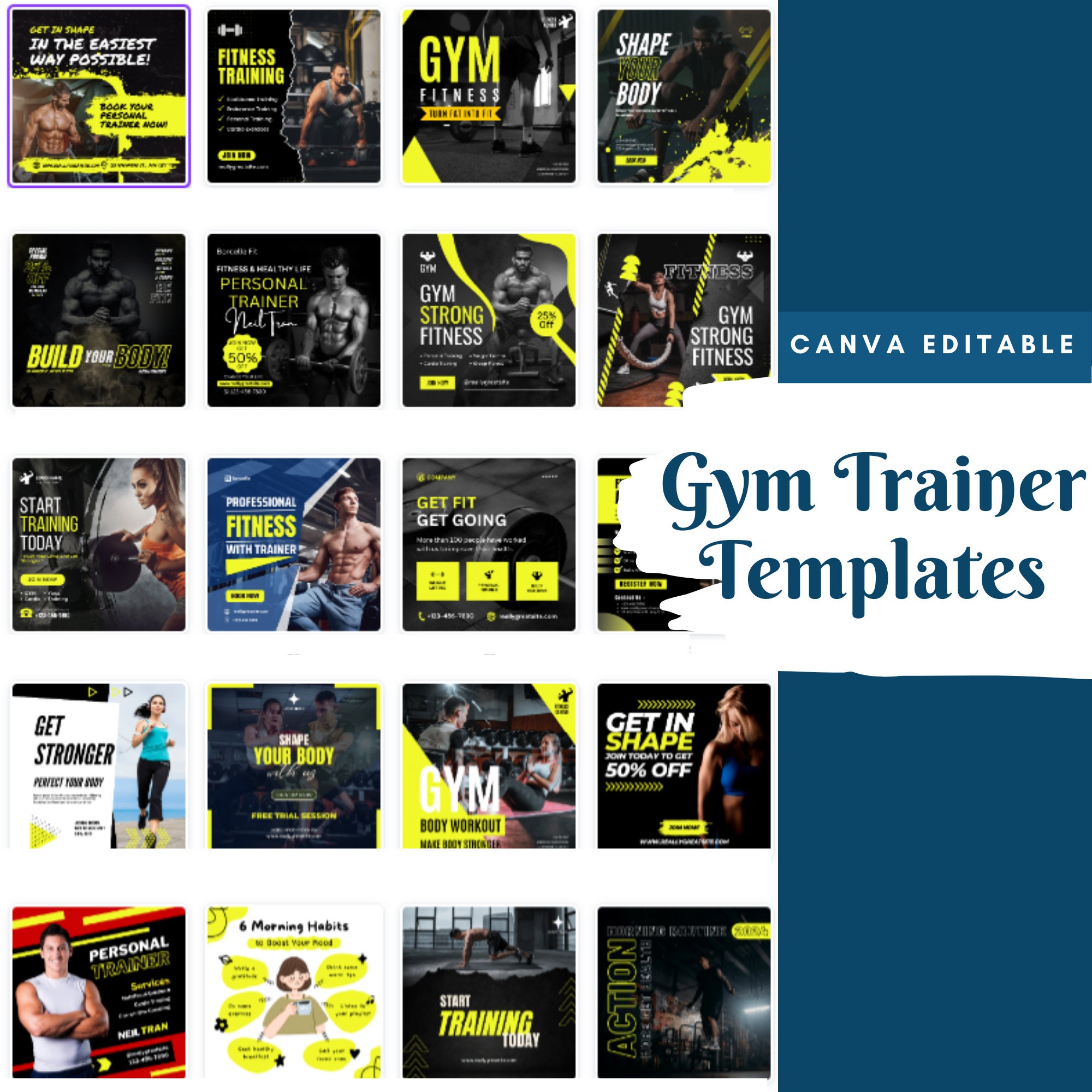 Gym Trainer Social Media Templates – Canva Designs for Instagram ...