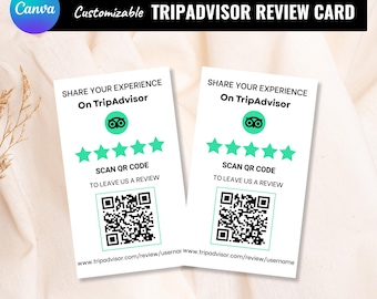 Scheda di recensione di TripAdvisor – Codice QR modificabile per feedback e valutazione (download digitale del modello Canva 50 x 85 mm)