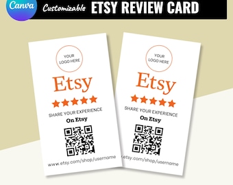 Etsy Review Card – Editable QR Code Feedback & Rating Sign (Canva Template Digital Download 50x85mm)