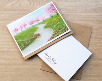 Tarjeta de felicitación de flor de cerezo, tarjetas de felicitación en blanco, tarjetas de notas, tarjeta de notas de flor de cerezo, tarjeta de felicitación de papelería