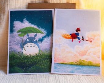 Juego de tarjetas de Kiki: Entregas a domicilio y Totoro. Decoración artística de Studio Ghibli. Tarjetas de aniversario y cumpleaños. Artículos de papelería.