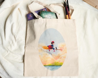 Kiki's Delivery Service tote Bag, Studio Ghibli Anime, Book Tote Bag, Cozy Anime Tote, Fall Bookworm Gift tote
