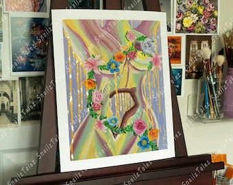 Fine Art Print, Body Painting, Canvas Print, Botanical Artwork, Home Decor Gift, Collage Art, Pastel Art, Wall Art