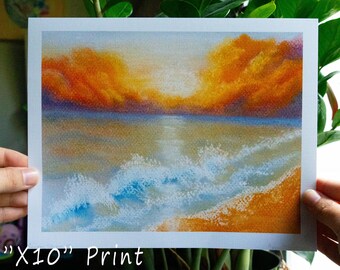 Pastel Beach Sunset, Pastel Sunset Ocean Beach Print Wall Art, Boho Beach Poster, Boho Landscape Art, Beach Landscape Painting