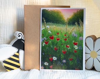 Tarjeta de felicitación de Strawberry Fields, decoración artística de fresas, tarjeta de aniversario, tarjeta de cumpleaños, tarjetas de felicitación, papelería