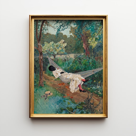 Hammocking: Kerry James Marshall Style Afrocentric Decor Print