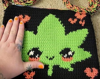 Pot Leaf Kawaii Grid Pattern: Crochet, Beading (PDF Pattern)