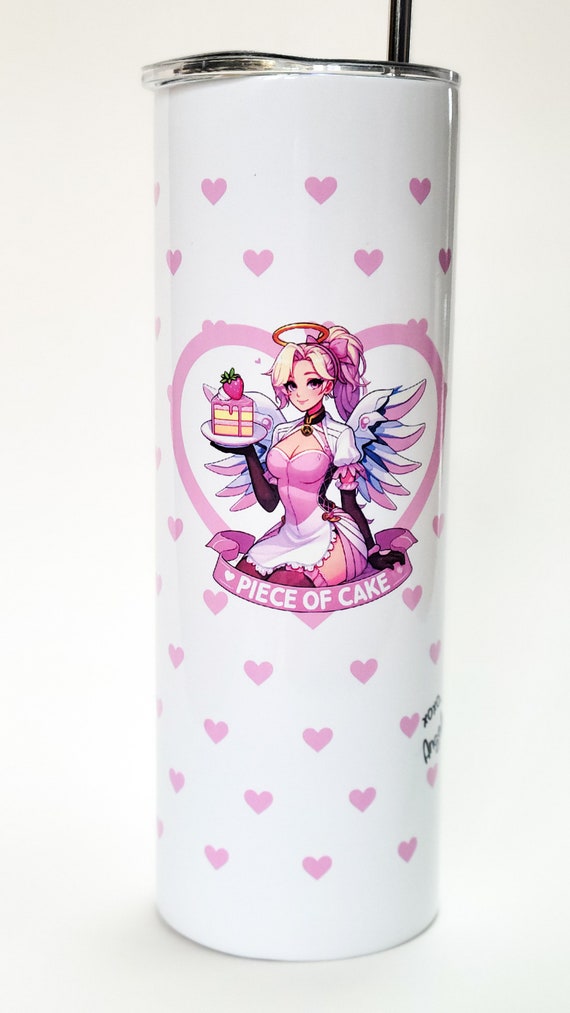 Overwatch Mercy Angela Zeigler peice of cake Hot Cold 20oz Stainless Steel Tumbler set, with lid, straw, rubber base and straw for cleaning