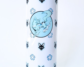 Juego de vaso térmico Overwatch Kiriko de acero inoxidable de 590 ml (20 oz), con tapa, pajita, base de goma y boquilla para limpiar.