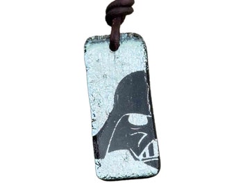 Darth Vader Helmet Necklace silver color Fused Glass Handmade in USA
