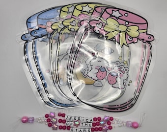 12Pack 3 Design Pink, Blue and Yellow Clear Resealable Jar Bag Design with Cute Dog & Bunny