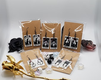 Goth Queen Dangle Earrings, Hauntingly Beautiful Unique Double-Sided Design Halloween Earrings, Elvira, Vampira, Morticia and Lily