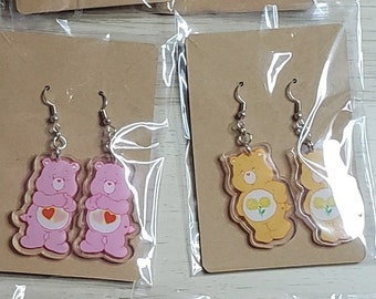 Kawaii unique care bear earrings, Double Cute statement dangle acrylic earrings-Kawaii handmade large earrings