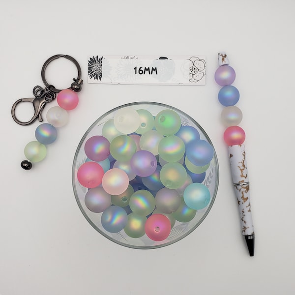 16mm round mixed color Frosted Beads 20/pack, Ideal for DIY Projects and Gifts, fits on Pen and keychain items for beading