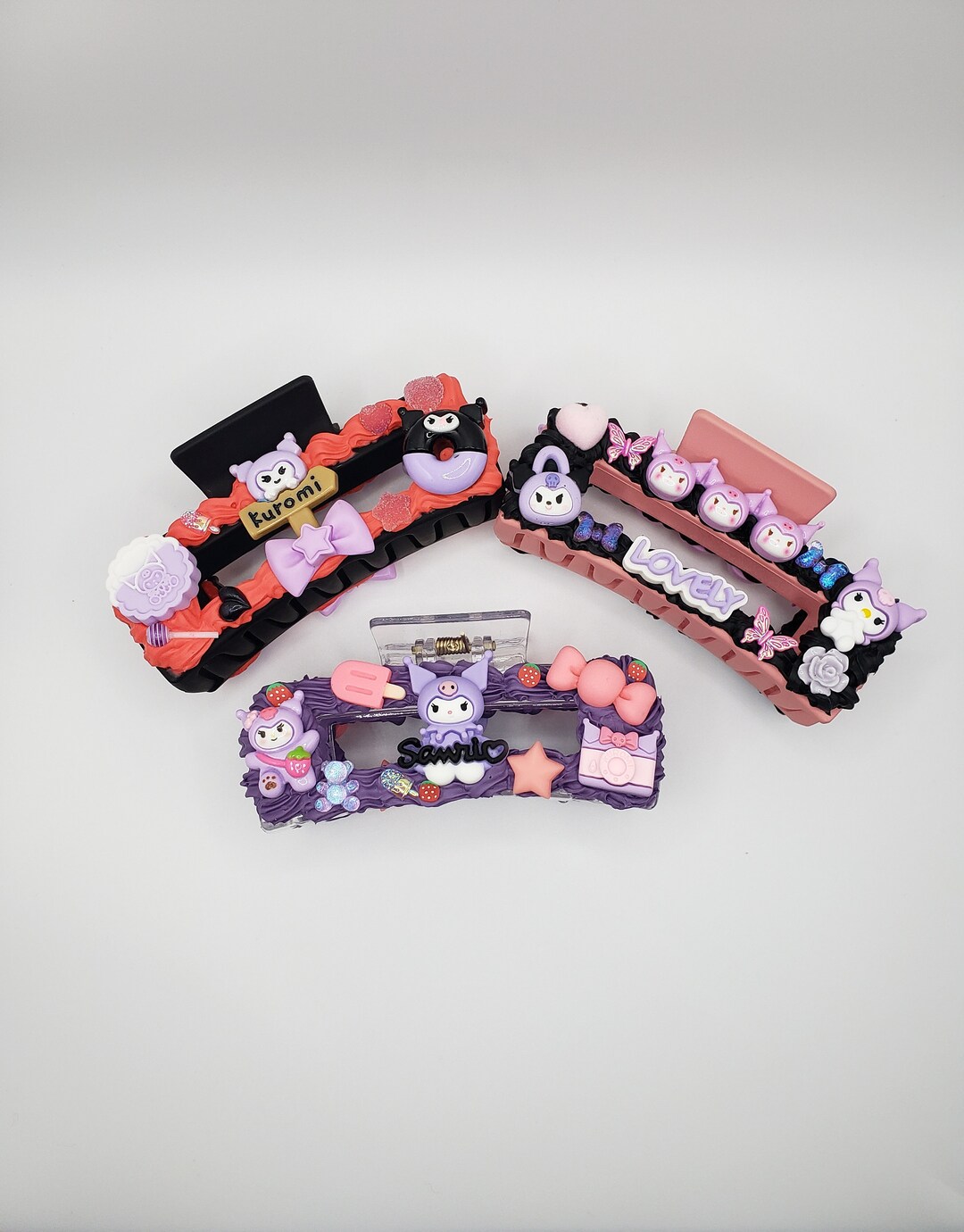 Kuromi クロミ, Kuromi Kawaii Large Hair Clip, Sanrio Hair Claw With Decoden Cream Glue and Charms ...