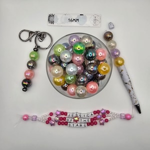 16mm round glitter Beads 20/pack, UV Coating mixed color beads, Beads Ideal for DIY Projects, Gifts, fits on Pen and keychain bar