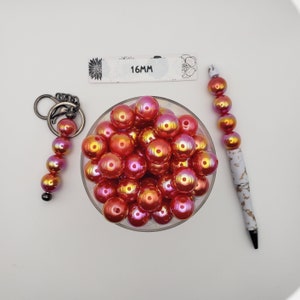 16mm red AB resin Beads 20/pack, Ideal for DIY Projects and Gifts, fits on Pen and keychain items for beading