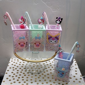 Unique Kawaii Deco pen holder set with 2 pens. Use as makeup brush holder, toothbrush holder, Crafts tools holder, & many more!!