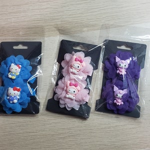 2 SZTUKI 2&quot; Szyfonowe Kwiatowe Kokardy Do Włosów Spinki Kwiatowe Małe Spinki Do Włosów Cienkie Włosy Dla Dziewczynek Niemowlęta Maluchy z Żywicą Postaci Kawaii Charm 1 Para