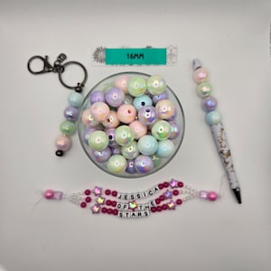 16mm 20/PK 4 Color AB Pastel Beads, lumimous beads, glow in the dark mixed Pastel beads,  fits on pen and keychain