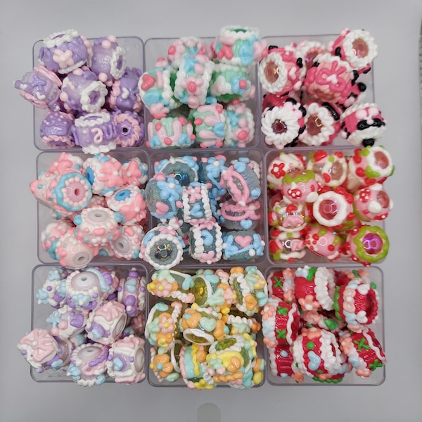 Ręcznie malowane koraliki deserowe | Kawaii Chunky Craft Supplies | Pastelowe zawieszki do biżuterii 10 sztuk