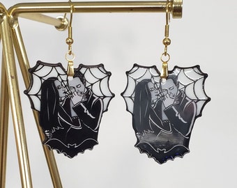 Goth Love Earrings Haunting Beautiful Unique Double-Sided Design Any Occasion Earrings Morticia Gomez Addams, Edward Scissorhands and Kim