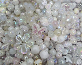 Moonmilk Sparkle - White Opal Perlen-Acrylharz-Perlenmix: Irisierend, Glitzer, Strass