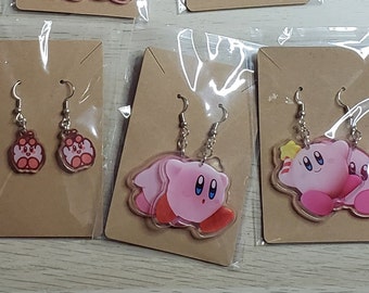 Kirby Dare to be Different Earrings-Non Matching- Double Cute statement dangle acrylic earrings-Kawaii handmade large earrings