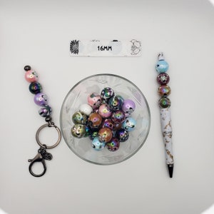 16mm Mixed Color Pattern AB Beads 20/pack, Ideal for DIY Projects and Gifts, fits on Pen and keychain items for beading