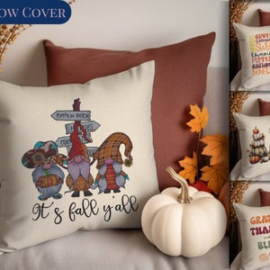 Capas de travesseiro de outono, outono abençoado, remendo de abóbora, gnomos de outono, travesseiros de ação de graças, 18&quot; x 18&quot;, travesseiro agradecido, agradecido e abençoado