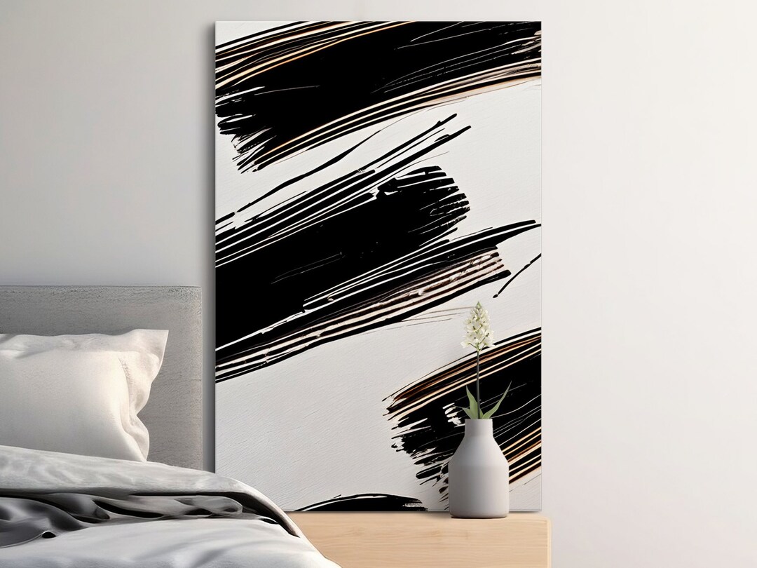 Abstract Brush Stroke Art Print | Minimalist Black & White (digital ...