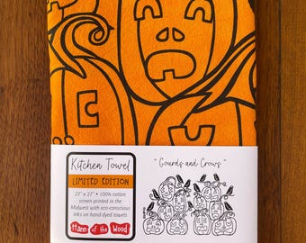 Gourds & Crows Kitchen Towel / Cute Tea Towel / Screen Printed Kitchen Towel