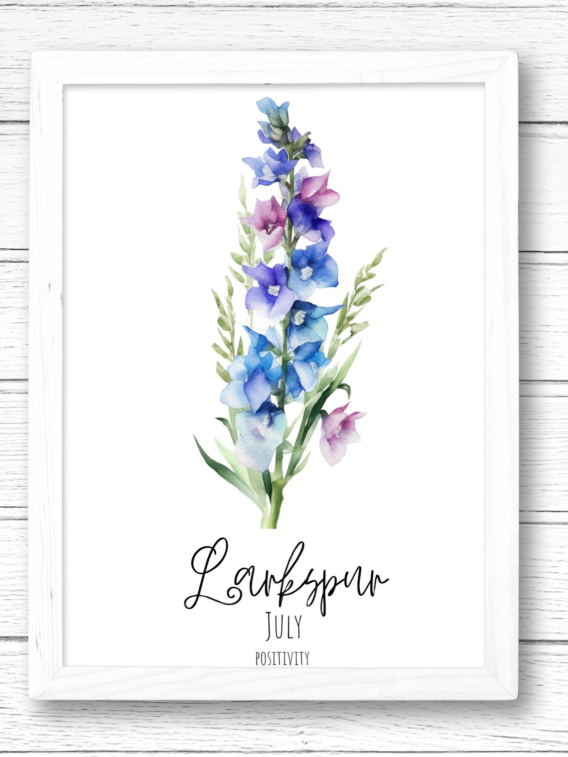 Purple Larkspur July Birth Month Flower Watercolor Digital Art Print ...