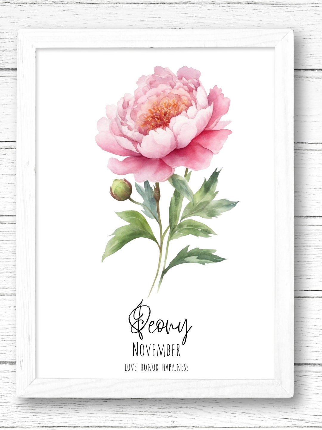Pink Peony November Birth Month Flower Watercolor Digital Art Print