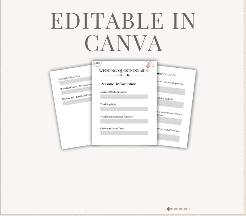 WEDDING QUESTIONNAIRE, Editable in Canva, Size A4 Etsy