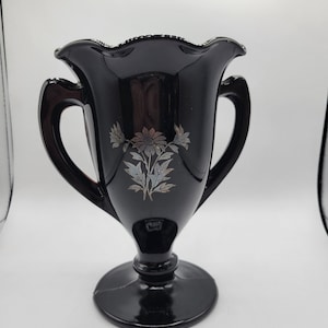 Vintage Art Deco Black Amethyst Trophy Vase with Silver Overlay