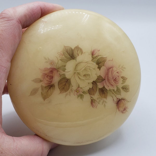 Vintage Alabaster Floral Design Trinket Box