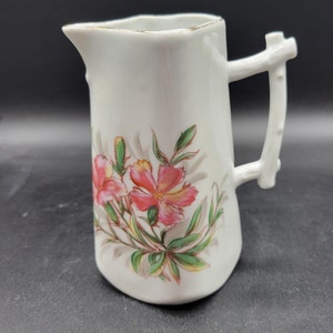 Vintage Pink Floral Syrup Pitcher with Gold Trim