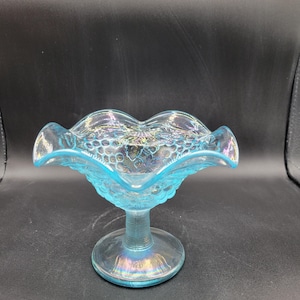 Vintage Imperial Glass Ice Blue Iridescent Grape Compote