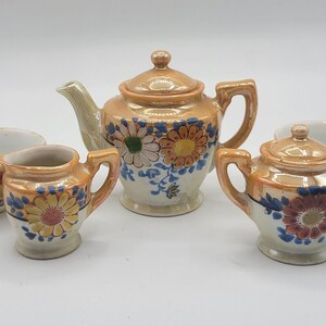 Vintage Japanese Peach Lustreware Miniature Tea Set