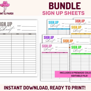 Editable Sign up Sheet Template, Printable Sign in Sheet Bundle ...
