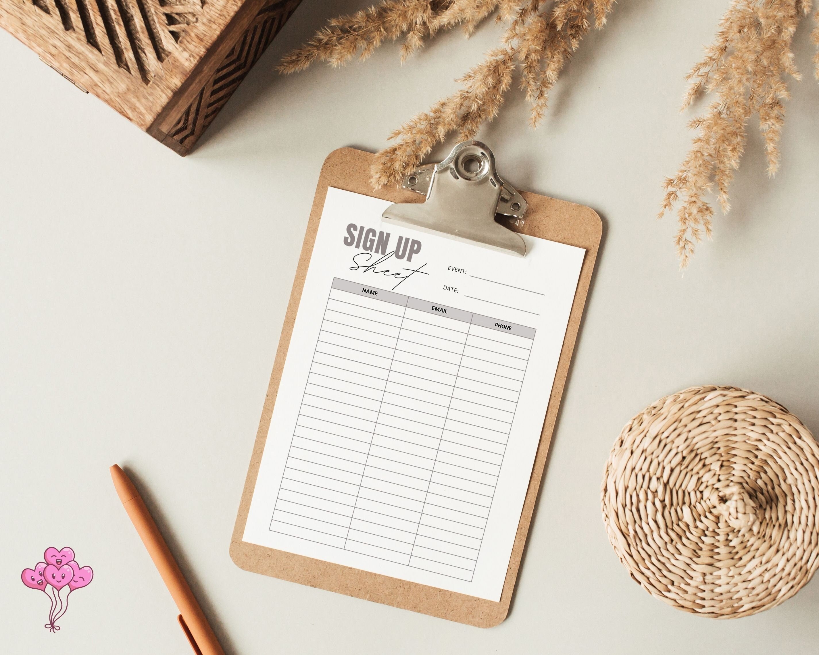 Editable Sign up Sheet Template, Printable Sign in Sheet Bundle ...