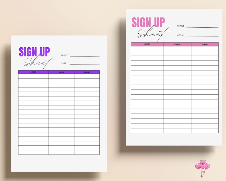 Editable Sign up Sheet Template, Printable Sign in Sheet Bundle ...