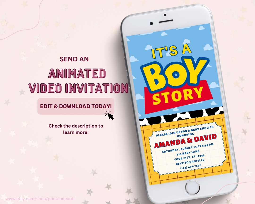 It's a Boy Story Baby Shower Invitation Template, Boy Story Baby Shower