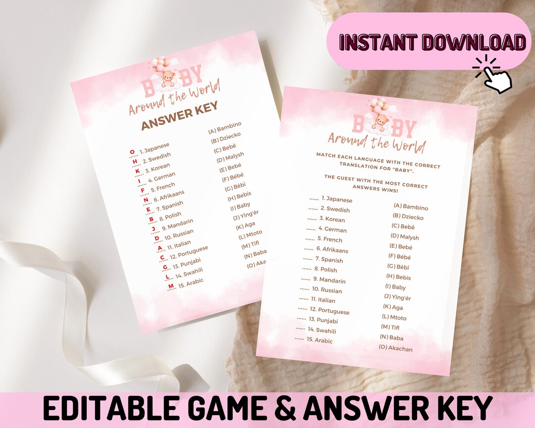 Around the World Baby Shower Game Answer Key Templates Editable We Can