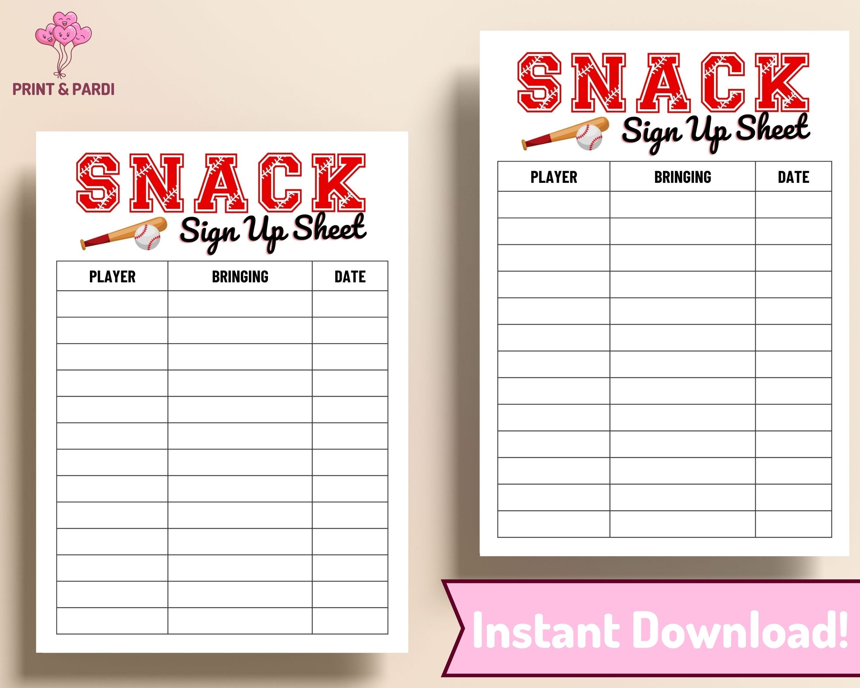 Editable Snack Sign up Sheet, Kids Baseball Snacksign up Sheet, Soft Editable Snack Sign up Sheet, Kids Baseball Snacksign up Sheet, Soft