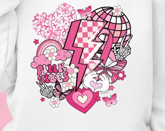 Retro Pink Vibes Sweatshirt, Breast cancer Awareness, Pink Ribbon Shirt, Cancer Sweatshirt, Pink Shirt, Pink Pumpkin, Cancer Halloween