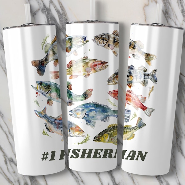 Colorful Freshwater Fish 20 oz Tumbler Wrap Design, Colorful Bass Design Digital Download, Bass Watercolor, Gift for Anglers and Fishermen