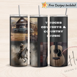 Trucks Cowboys Country Music 20 oz Skinny Tumbler Sublimation Design Template, Tumbler PNG Digital Download, Western Tumbler, Cowboy Tumbler